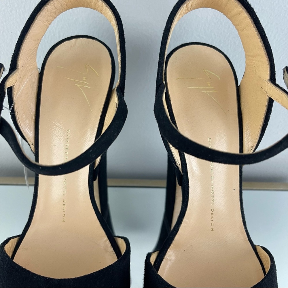 GIUSEPPE ZANOTTI Black Suede Brass Stud Betty Alien Platform Peep Toe Heels - Picture 6 of 14